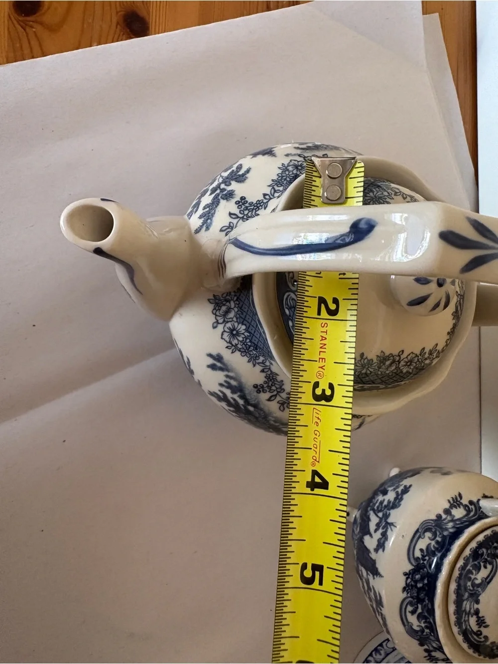 Vintage Blue and White Porcelain Teapot with Handle